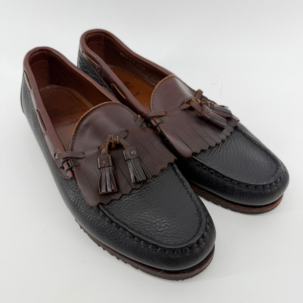 Allen Edmonds Nashua Loafers Mens 9.5 D Black Brown Kiltie Tassel Pebble Leather